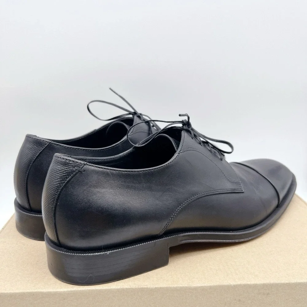 BOSS Men's Derrek Cap Toe Derby Lace Up Loafers Black Lather US 9